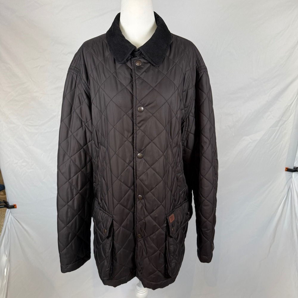 VTG Polo Ralph Lauren Mens Black Quilted Barn Jacket Corduroy Collar Size Large